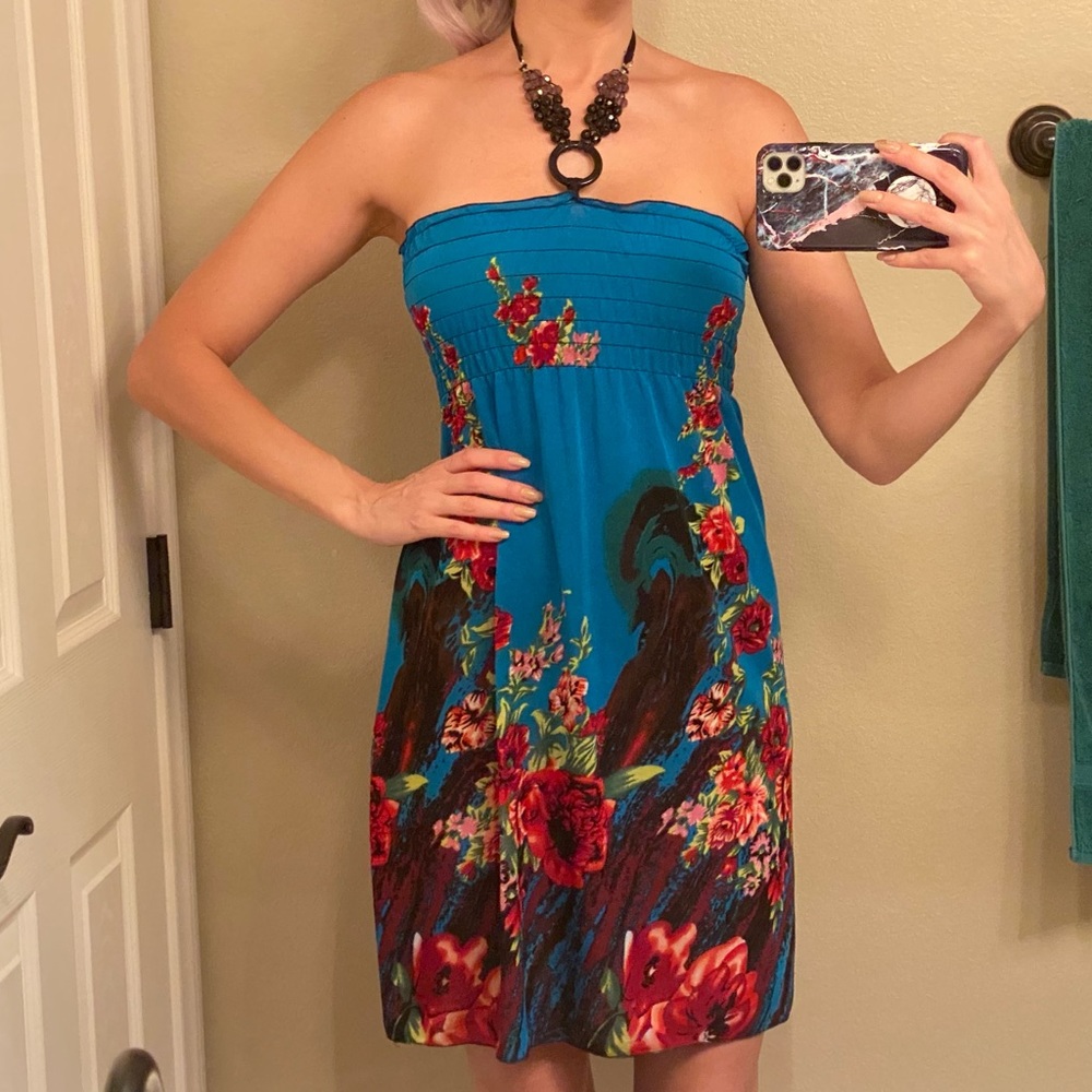 Beaded Halter Tropical Dress